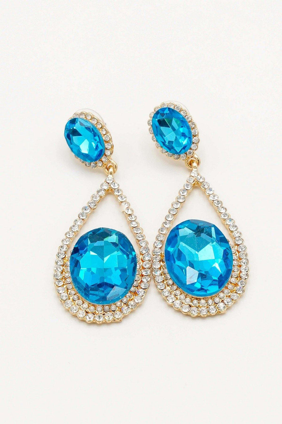 Cluster Teardrop Rhinestone Clear Diamante Earrings - The Dress Outlet