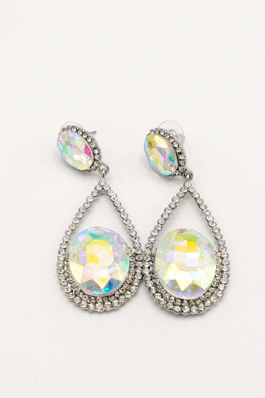 Cluster Teardrop Rhinestone Clear Diamante Earrings - The Dress Outlet