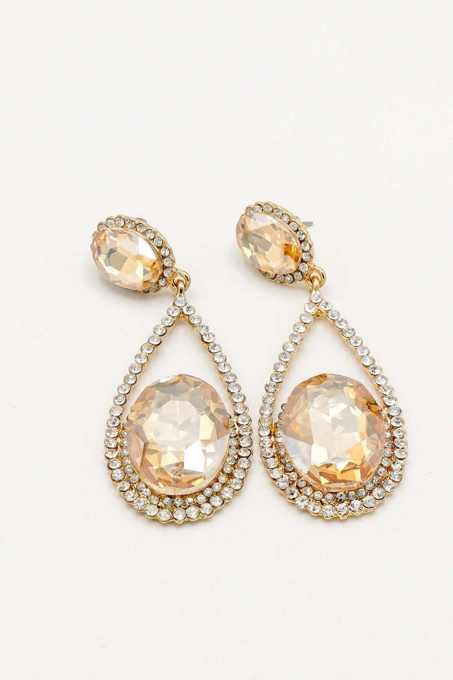 Cluster Teardrop Rhinestone Clear Diamante Earrings - The Dress Outlet