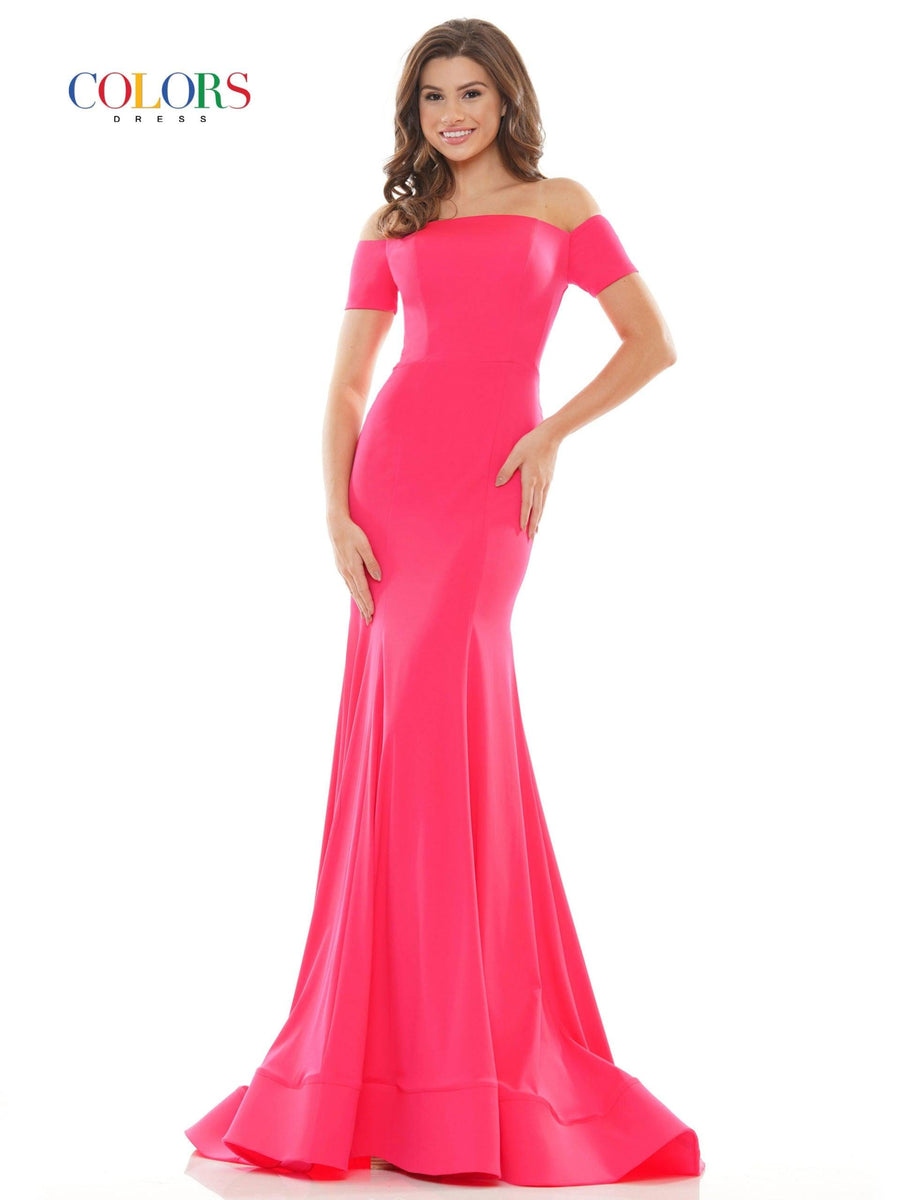 Colors Long Off Shoulder Fitted Prom Dress 2674 - The Dress Outlet