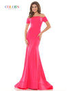 Colors Long Off Shoulder Fitted Prom Dress 2674 - The Dress Outlet