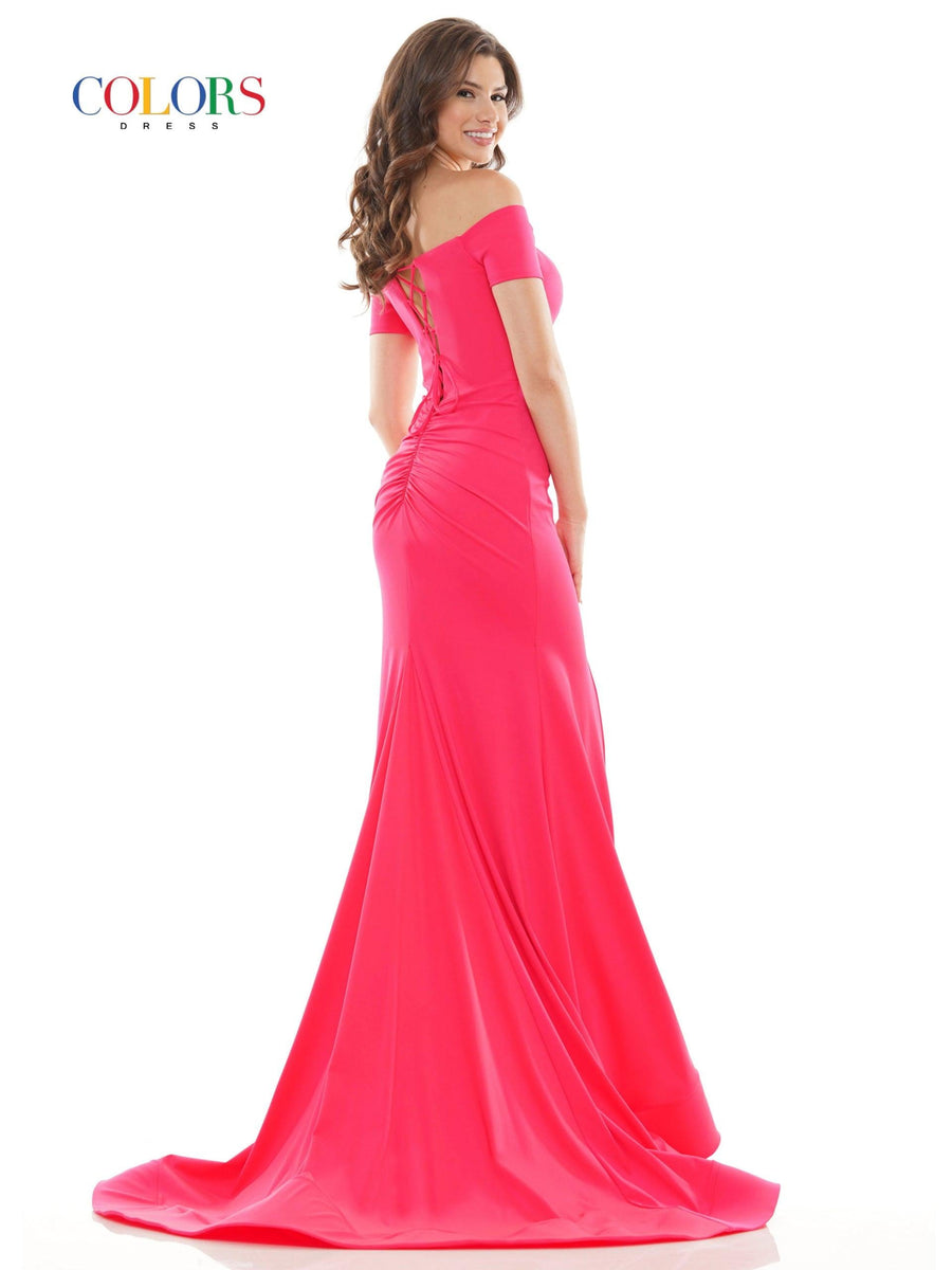 Colors Long Off Shoulder Fitted Prom Dress 2674 - The Dress Outlet