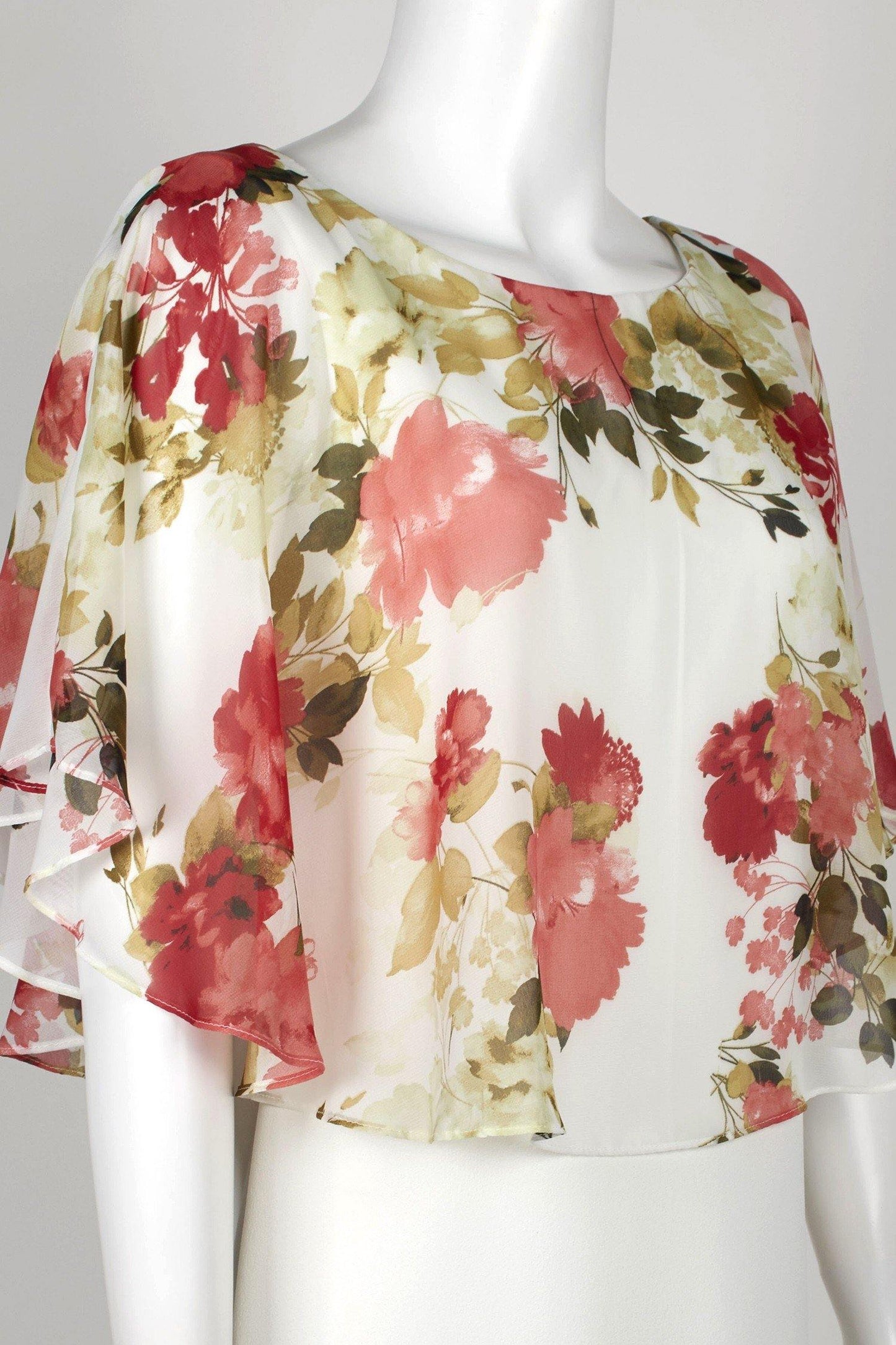 Connected Apparel Short Floral Chiffon Overlay Dress - The Dress Outlet