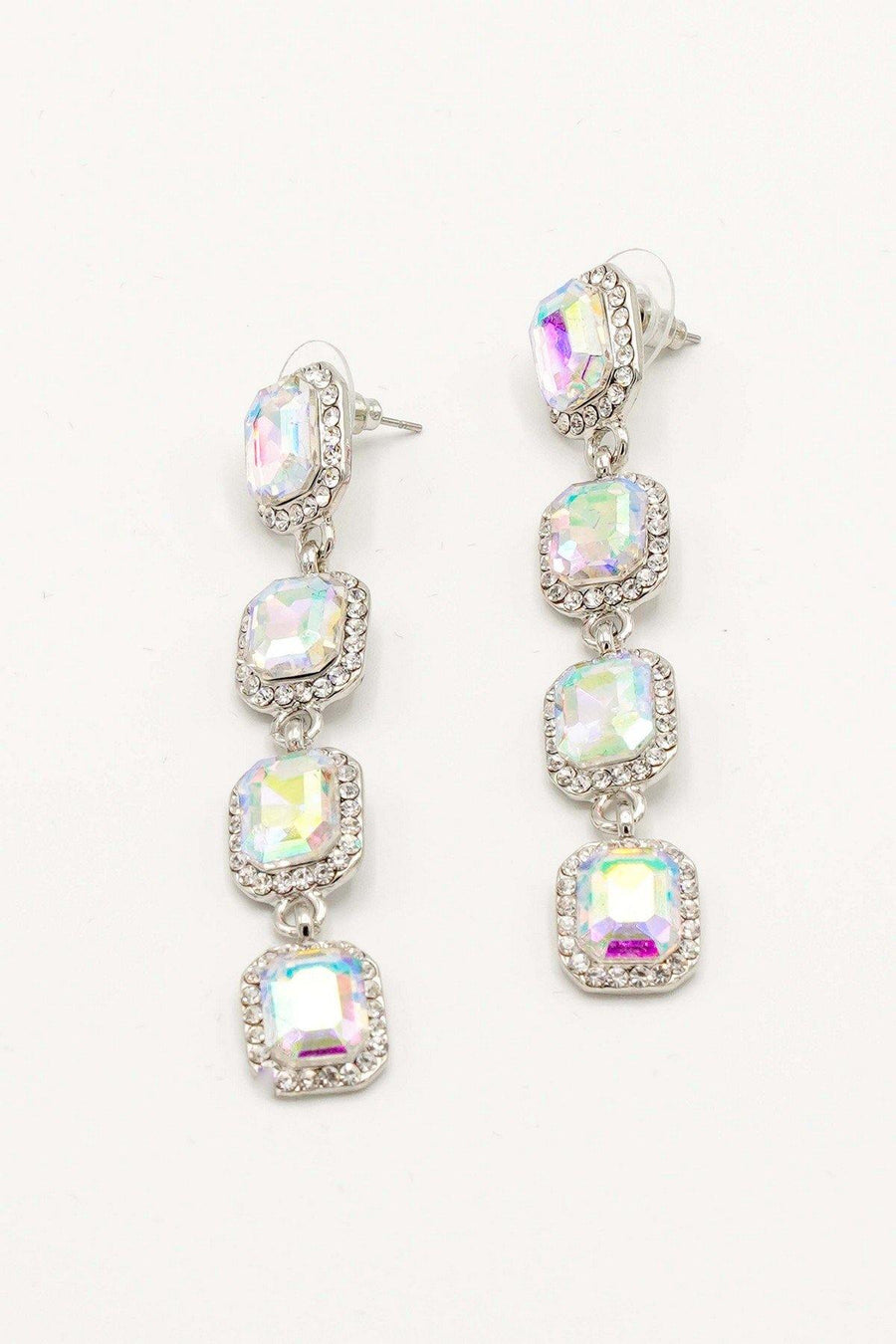 Crystal Clear Rhinestone Linear Drop Earrings - The Dress Outlet