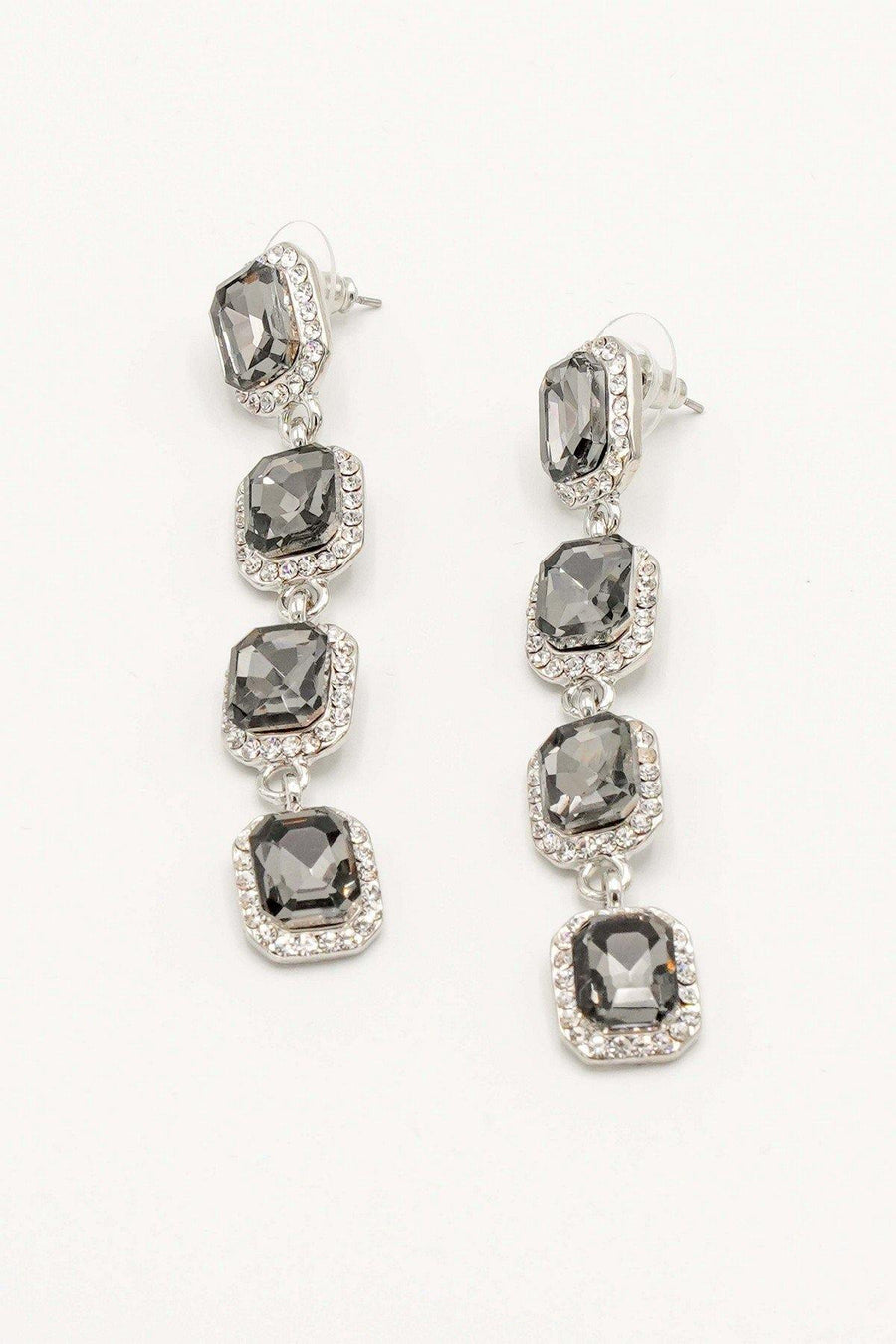 Crystal Clear Rhinestone Linear Drop Earrings - The Dress Outlet