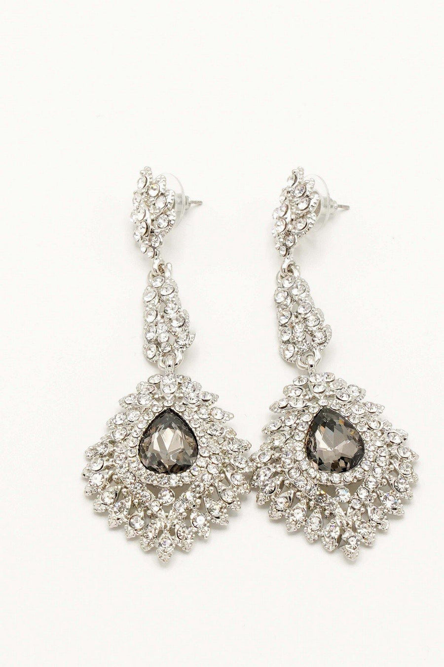 Crystal Drop Rhinestone Teardrop Long Earrings - The Dress Outlet