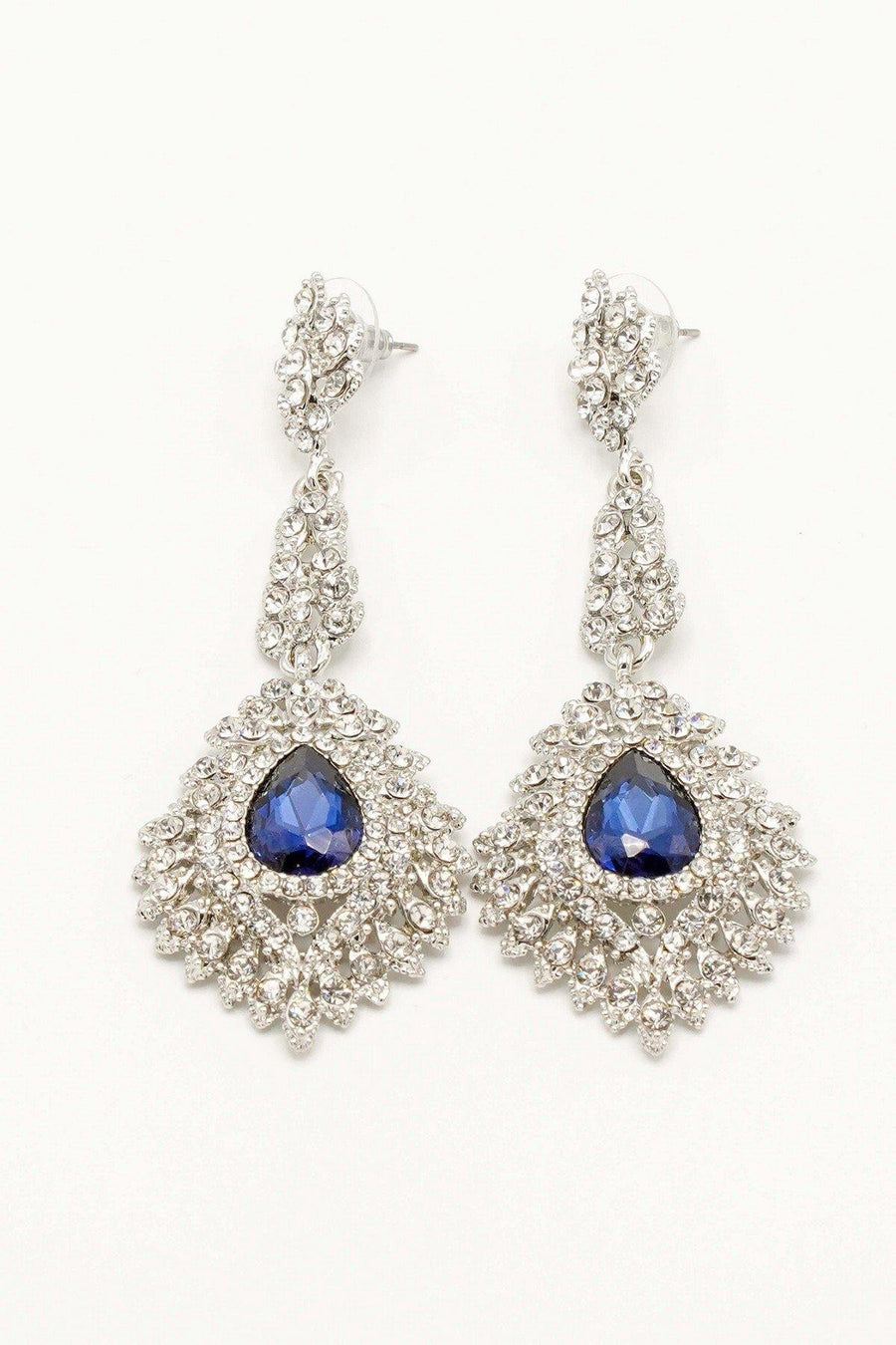 Crystal Drop Rhinestone Teardrop Long Earrings - The Dress Outlet