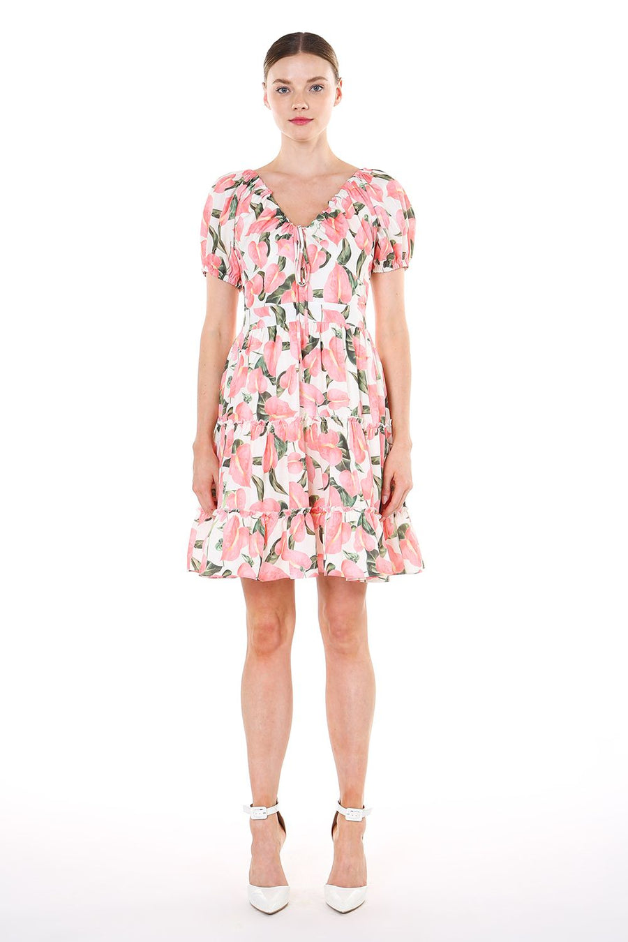 Cocktail Dresses Short Sleeve Floral Mini Dress Pink