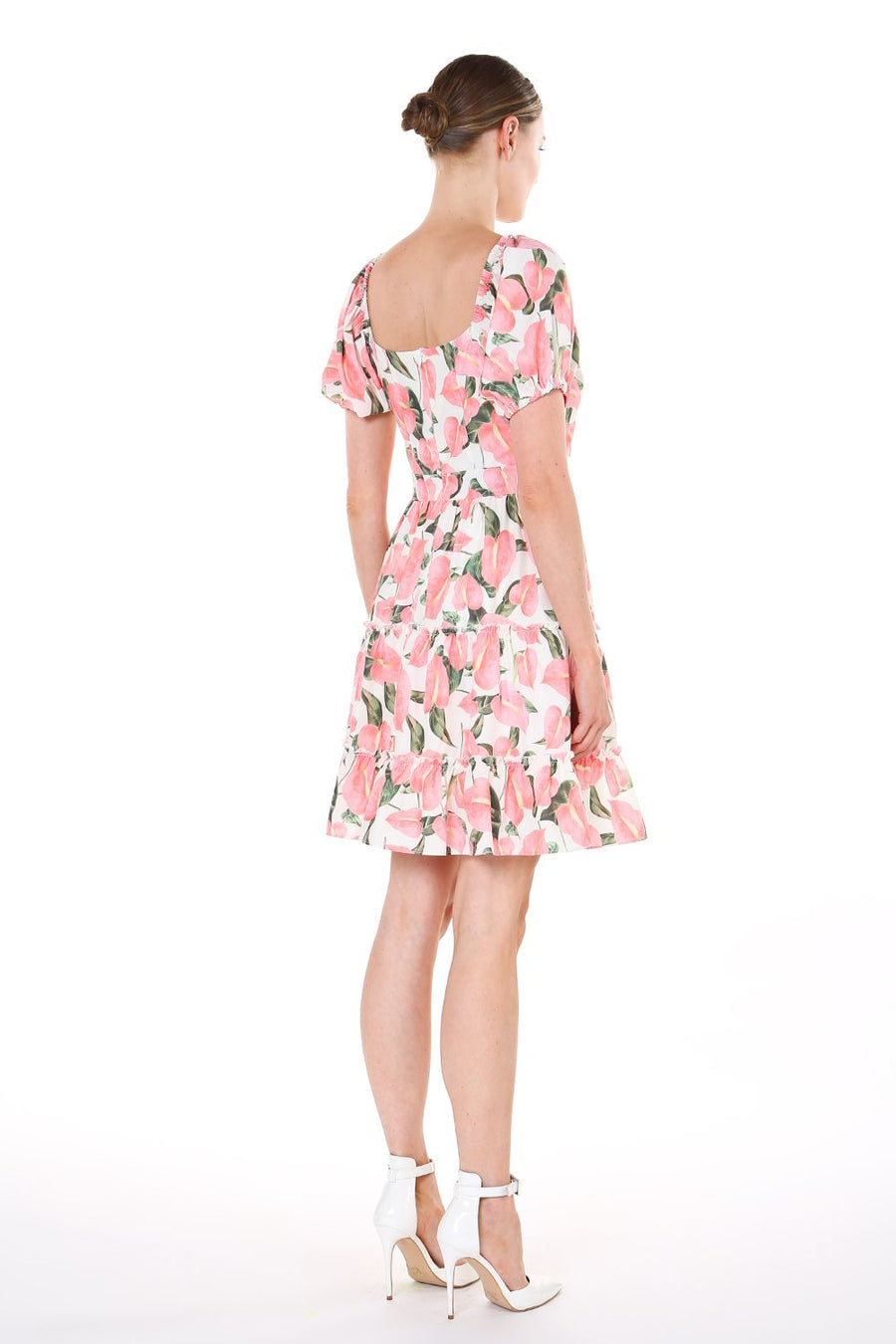 Cocktail Dresses Short Sleeve Floral Mini Dress Pink