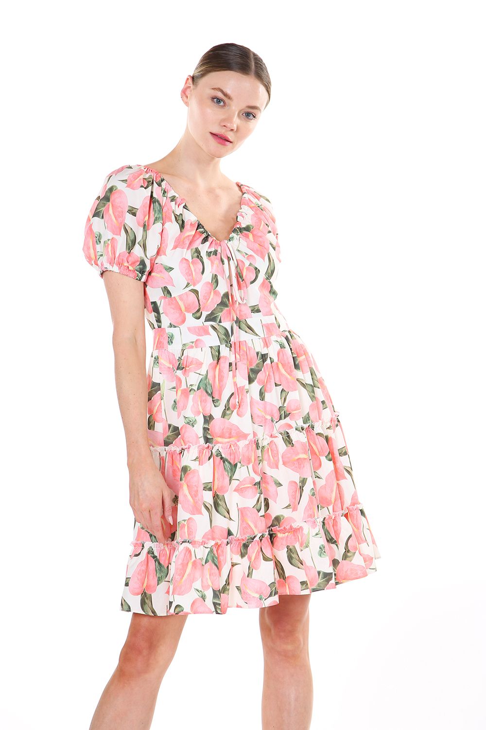 Black Short Sleeve Floral Mini Dress for $83.95 – The Dress Outlet