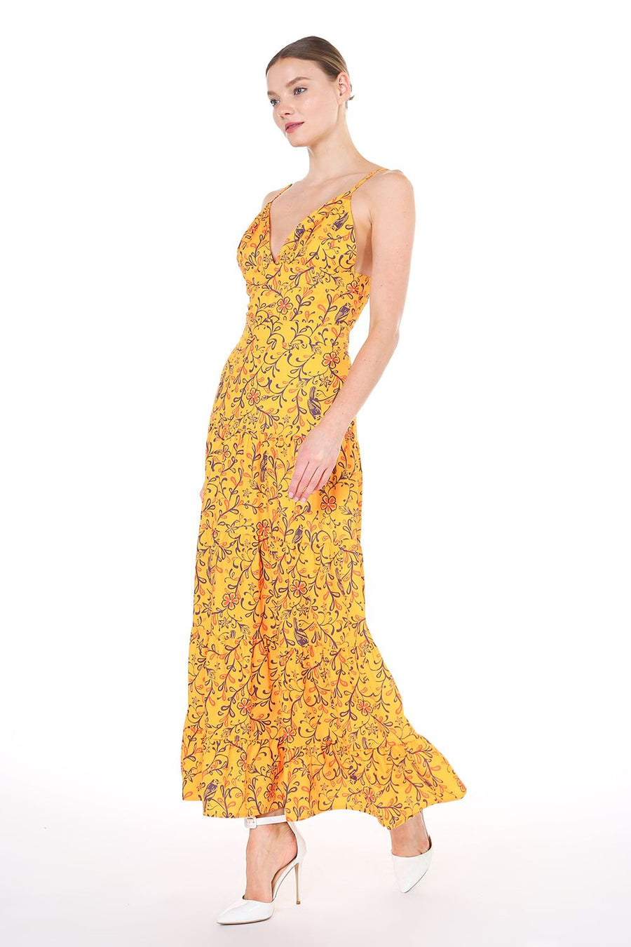 Formal Dresses Long Spaghetti Strap Floral Maxi Dress Yellow