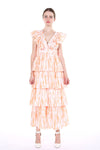 Cocktail Dresses Tiered V Neck Sleeveless Ruffle Tea Length Dress Orange