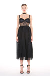 Cocktail Dresses Shoulder Strap Mesh Midi Length Dress Black