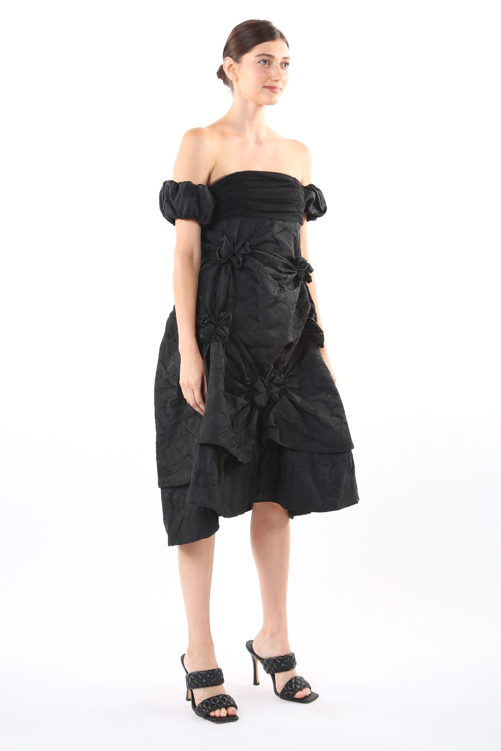 Cocktail Dresses Off Shoulder Tiered Midi dress Black