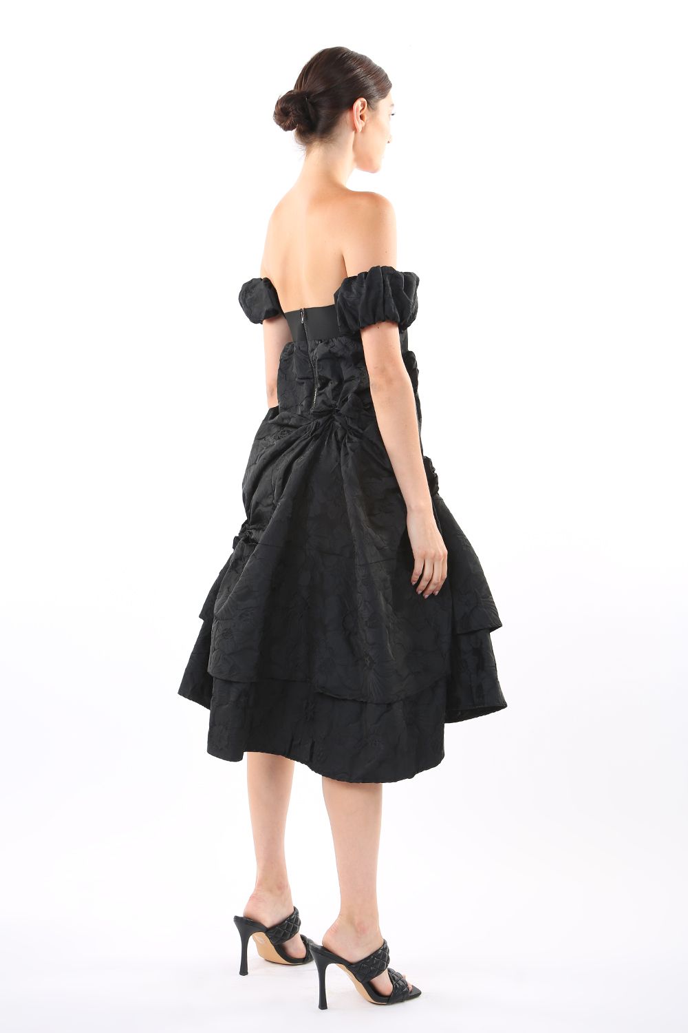 Cocktail Dresses Off Shoulder Tiered Midi dress Black