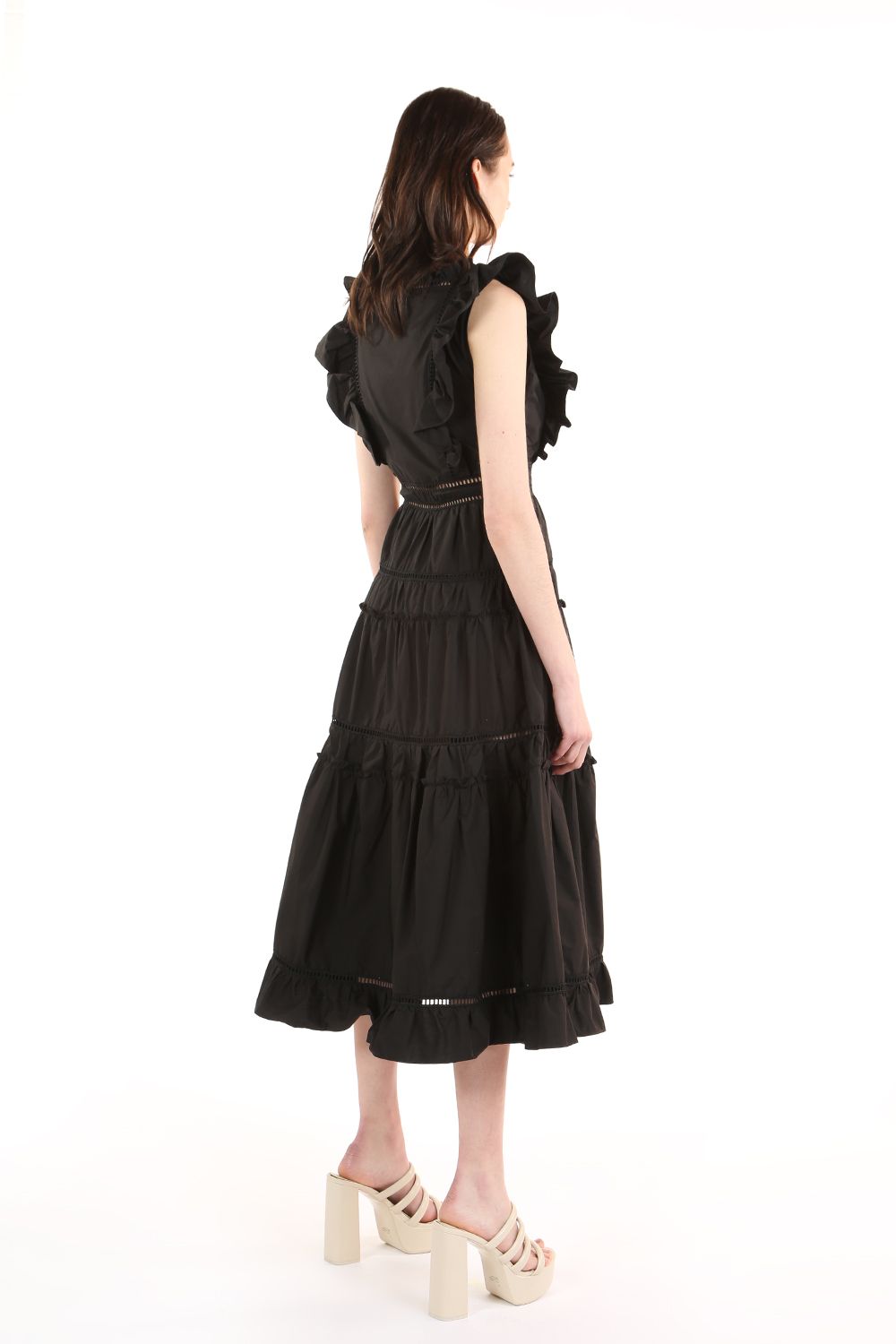 Cocktail Dresses Ruffle Square Neck Sleeveless Midi Dress Black