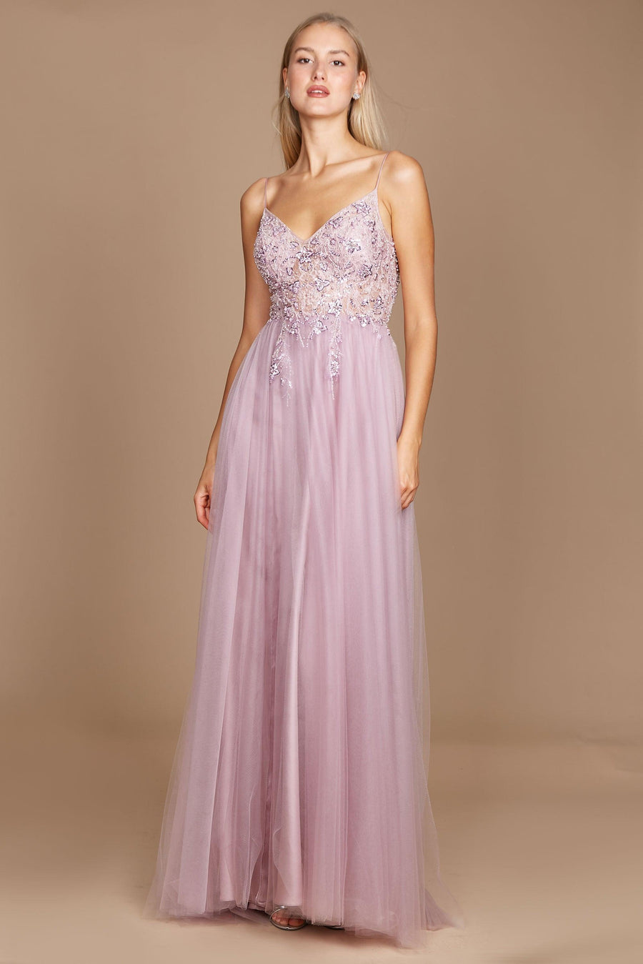 Prom Dresses Long Jeweled Beaded Tulle Prom Dress Mauve