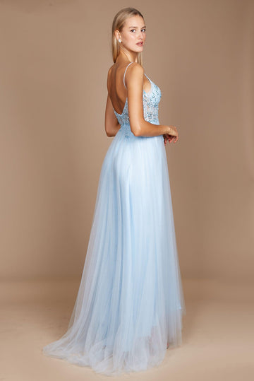 Shop jewel beading bodice sparkle light blue tulle prom dress with short  sleeves from