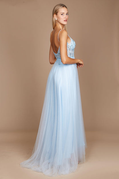 Jewel Beading Bodice Sparkle Light Blue Tulle Prom Dress with Short Sleeves  PD1754