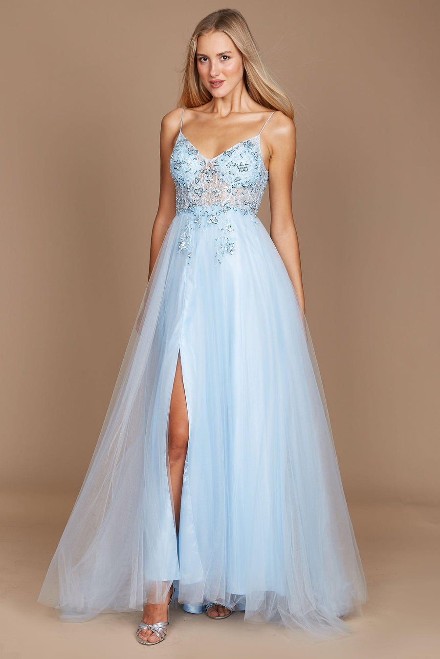 Prom Dresses Long Jeweled Beaded Tulle Prom Dress Blue