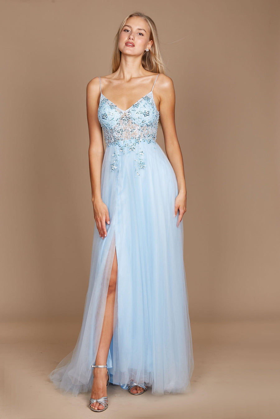 Prom Dresses Long Jeweled Beaded Tulle Prom Dress Blue