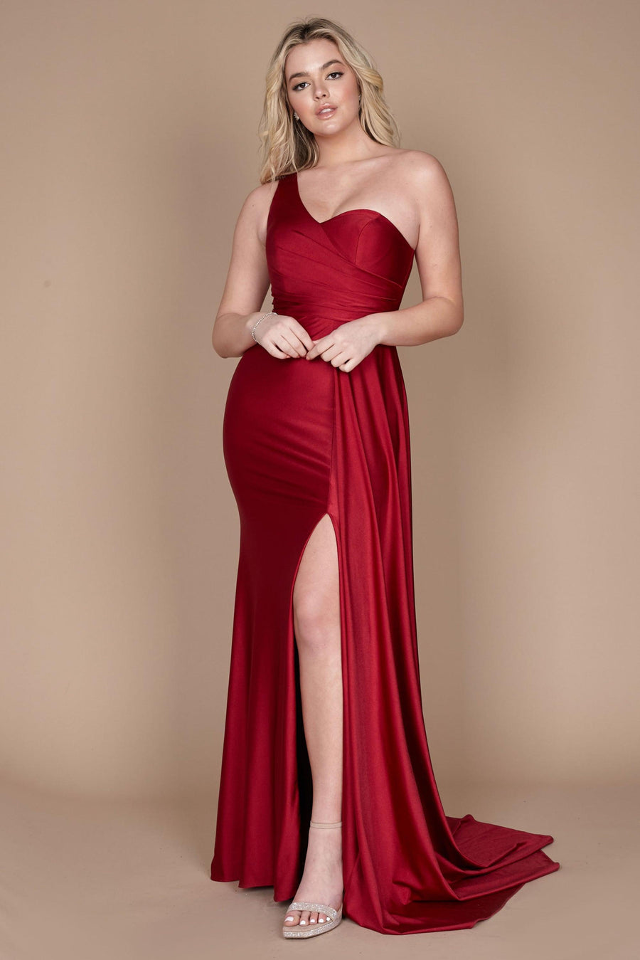 Prom Dresses One Shoulder Long Evening Gown Prom Dress Burgundy