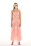 Formal Dresses Spaghetti Tiered Mesh Long Dress Salmon