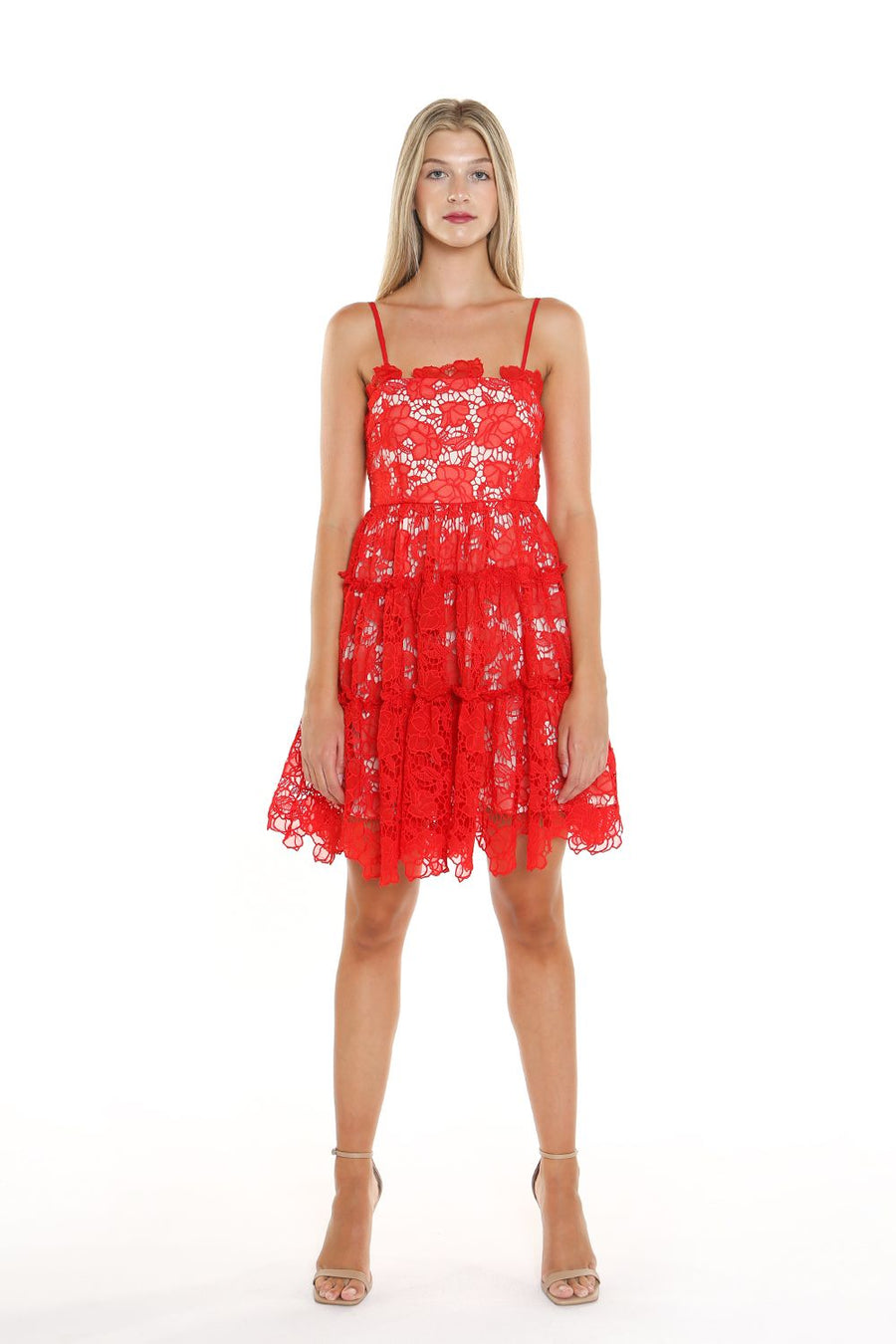 Cocktail Dresses Short Spaghetti Strap Lace Dress Red