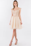 Embroidered Ruffle Short Homecoming Dress - The Dress Outlet