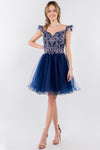 Embroidered Ruffle Short Homecoming Dress - The Dress Outlet