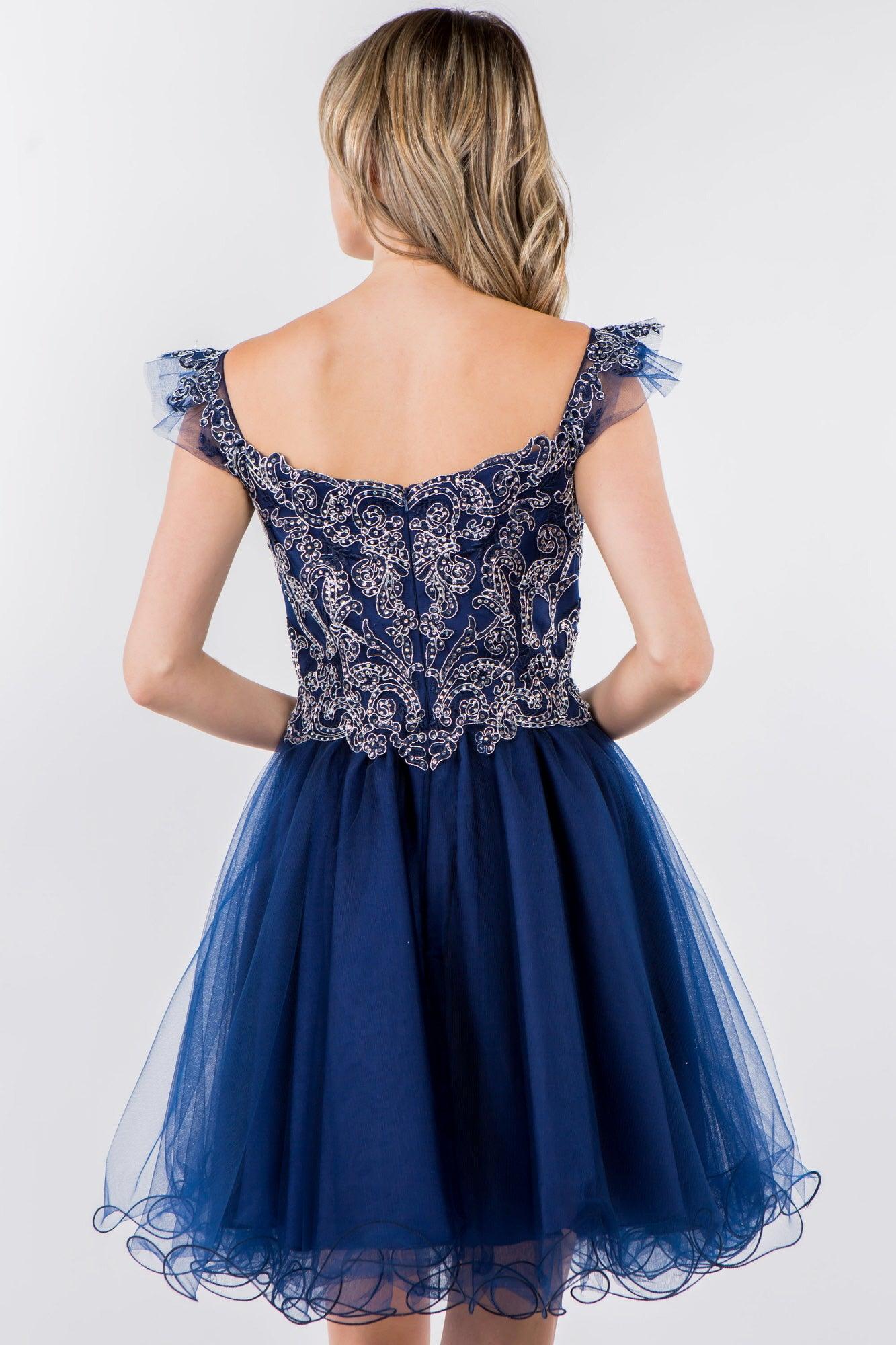 Embroidered Ruffle Short Homecoming Dress - The Dress Outlet