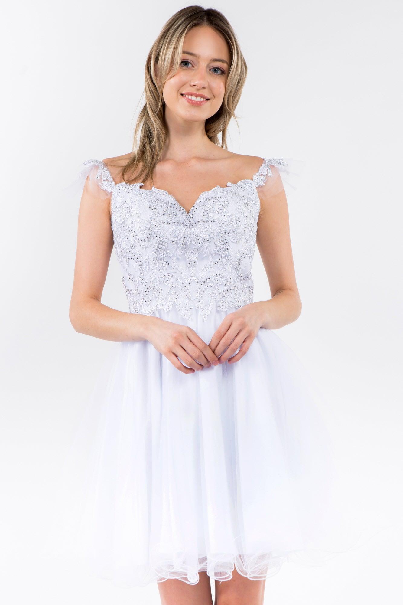 Embroidered Ruffle Short Homecoming Dress - The Dress Outlet