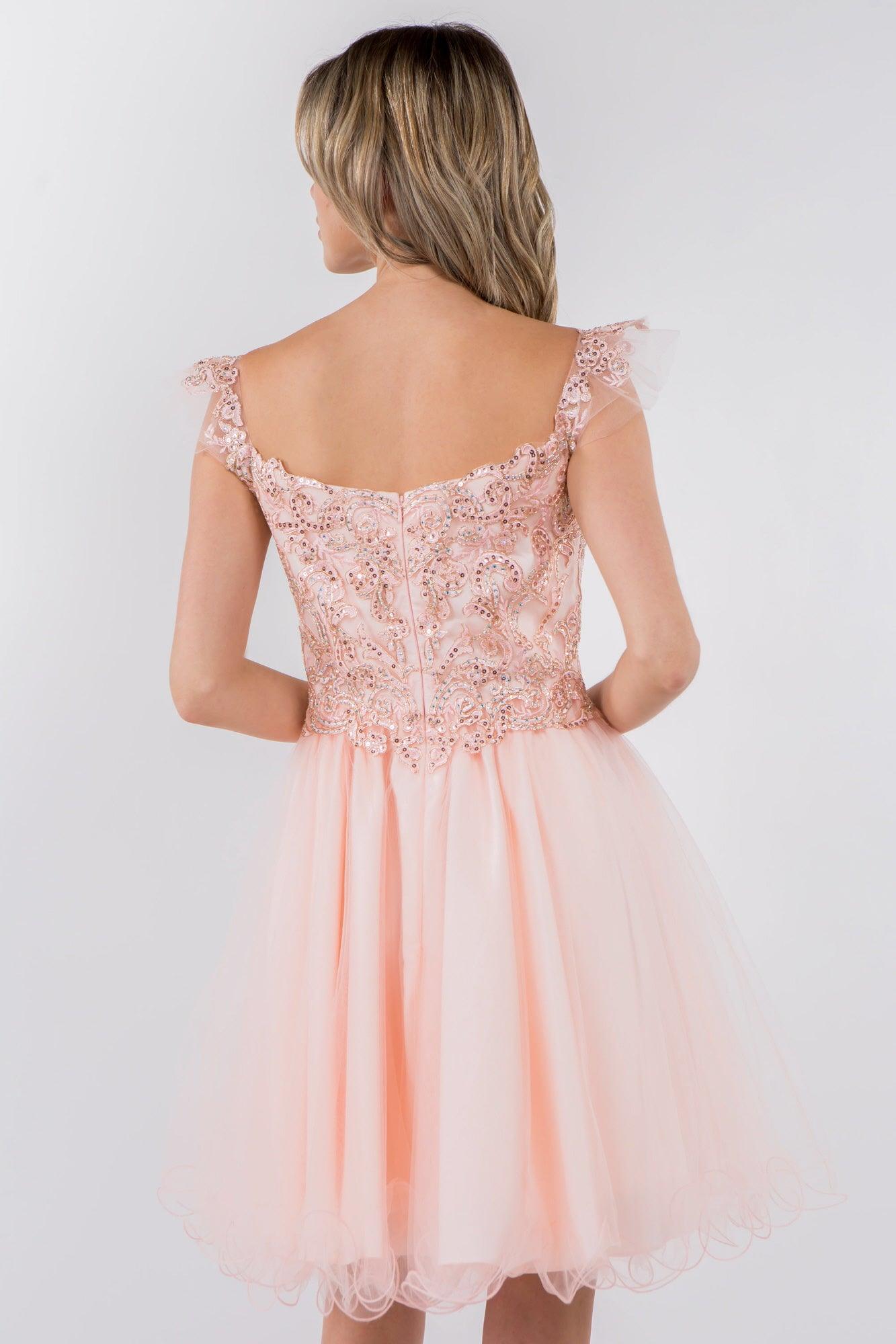 Embroidered Ruffle Short Homecoming Dress - The Dress Outlet