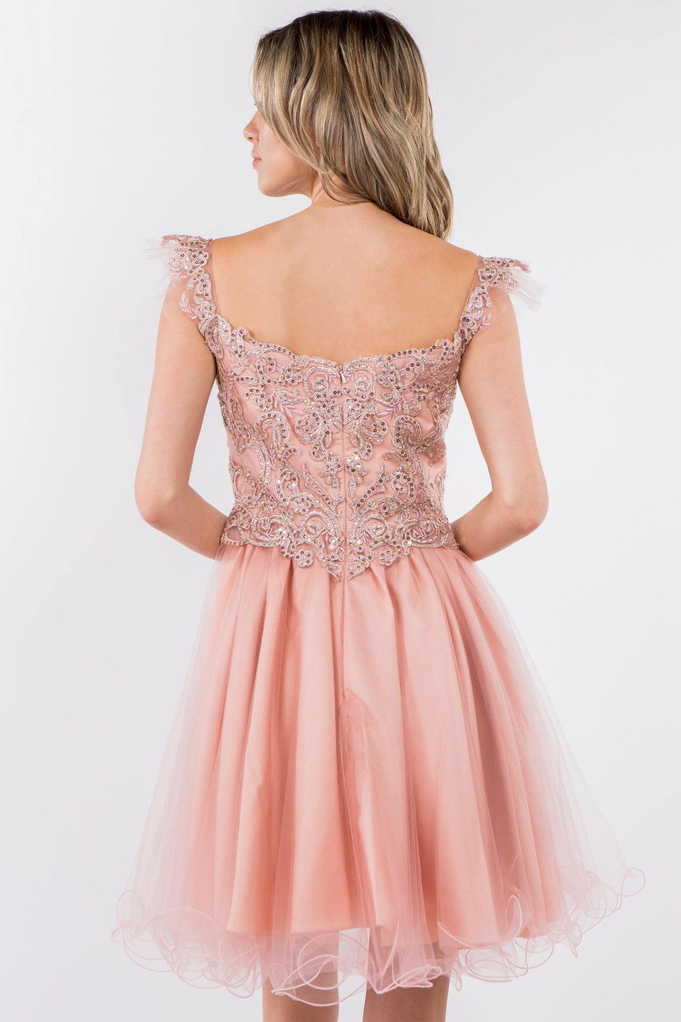 Embroidered Ruffle Short Homecoming Dress - The Dress Outlet