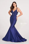 Prom Dresses Mermaid Long Formal Beaded Prom Gown Navy Blue