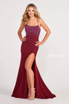 Prom Dresses Fitted Long Formal Slit Glitter Prom Dress Wine