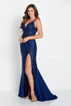 Prom Dresses Fitted Slit Long Formal Prom Gown Navy Blue