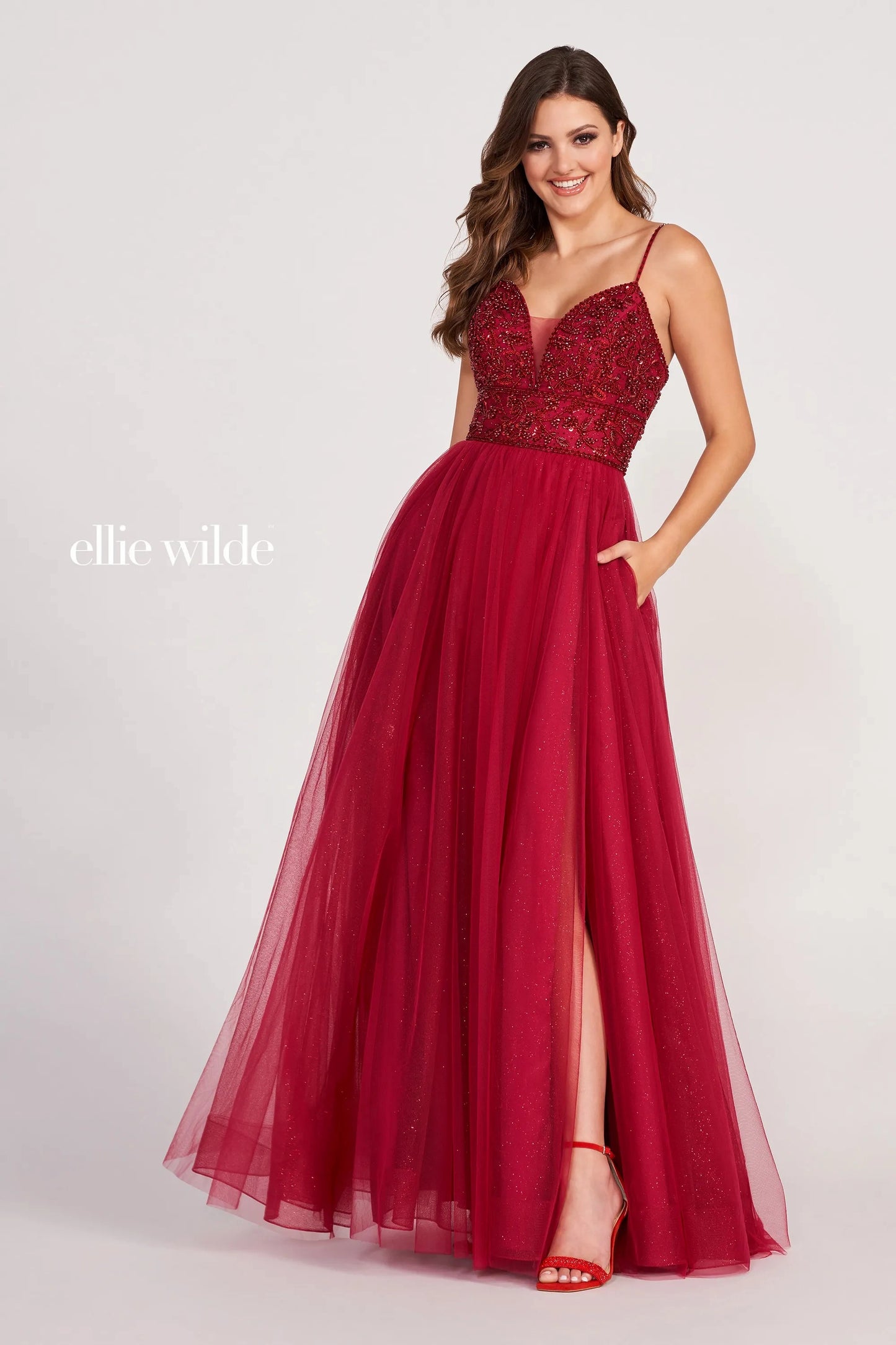 Prom Dresses Long A Line Formal Pocket Prom Dress Wine