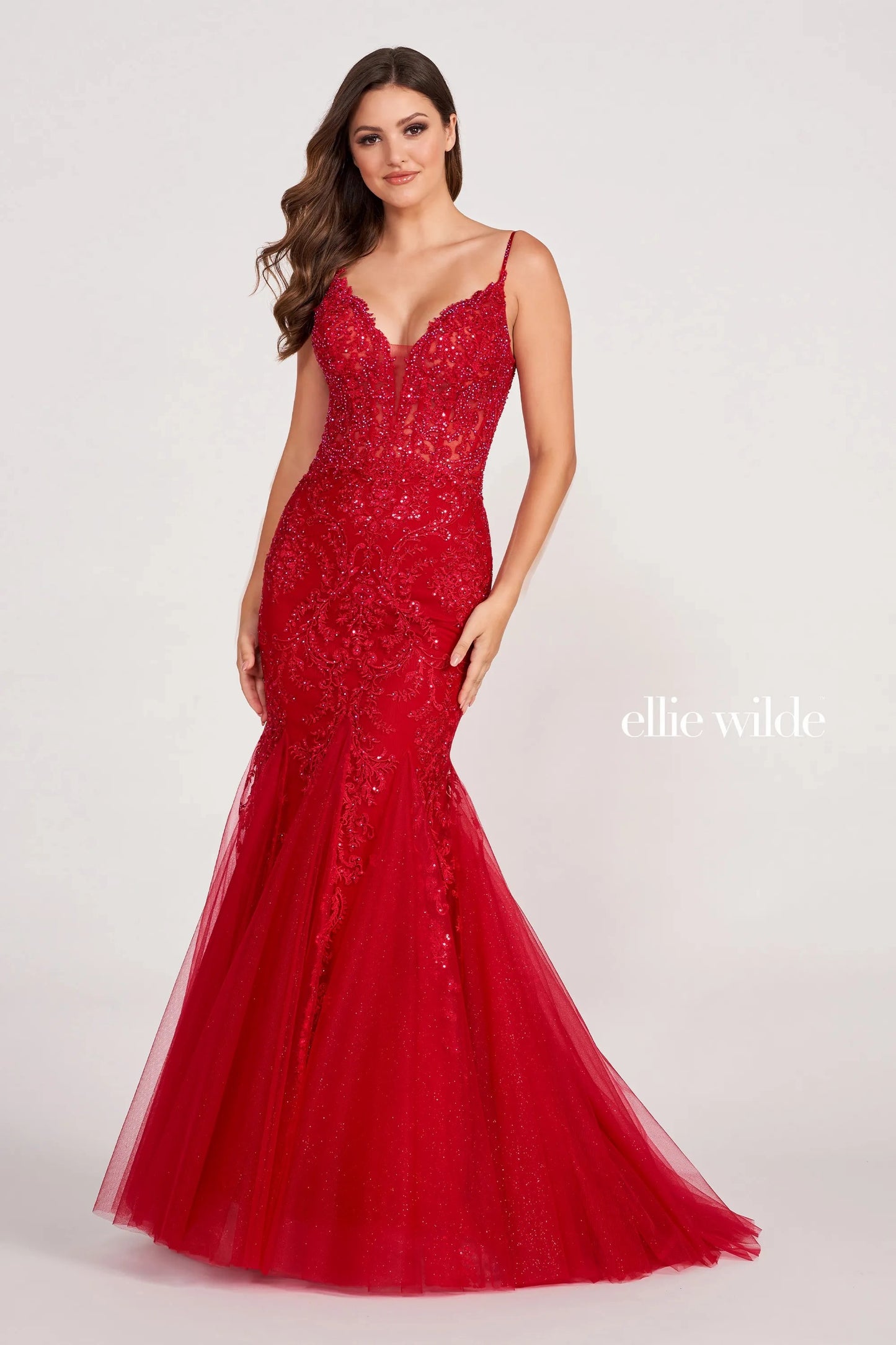 Prom Dresses Beaded Mermaid Long Formal Glitter Prom Dress Ruby