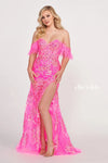 Prom Dresses Long Fitted Formal Detachable Sleeve Prom Gown Hot Pink