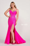 Prom Dresses Long Beaded Slit Formal Prom Dress Hot Pink/Silver