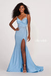 Prom Dresses Long Beaded Slit Formal Prom Dress Light Blue/Silver