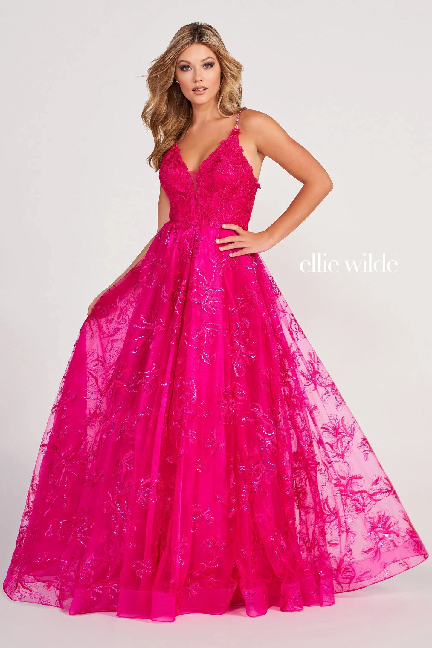 Prom Dresses Long Pocket Ball Gown Sequin Prom Dress Magenta