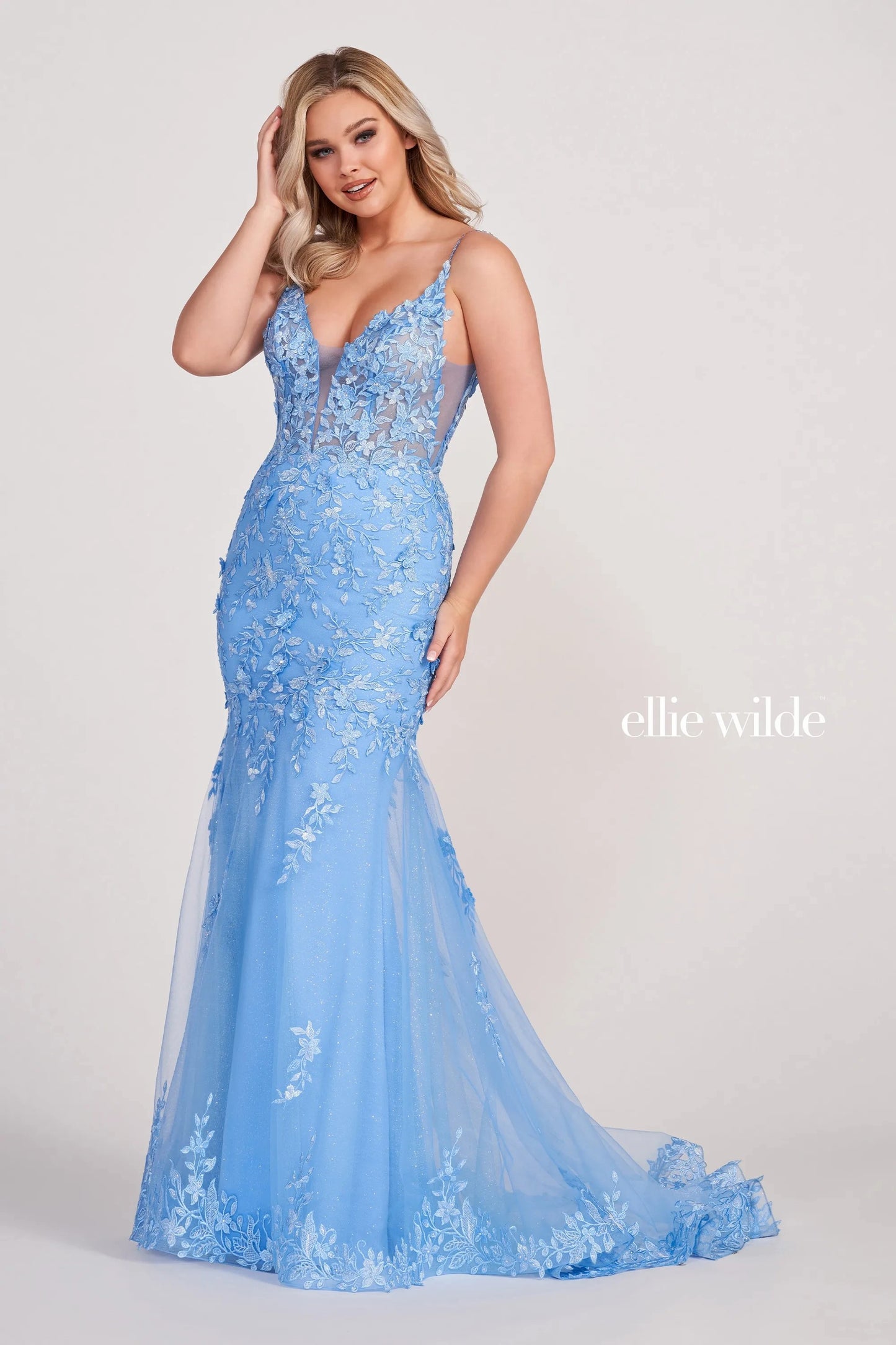 Prom Dresses Fitted Long Formal Applique Prom Dress Bluebell