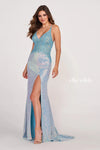 Prom Dresses Fitted Long Formal Slit Prom Dress Light Blue