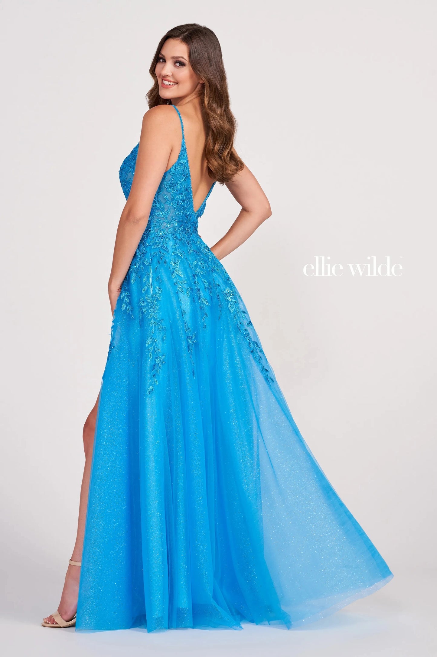 Prom Dresses Long Glitter Applique Prom Ball Gown Ocean Blue