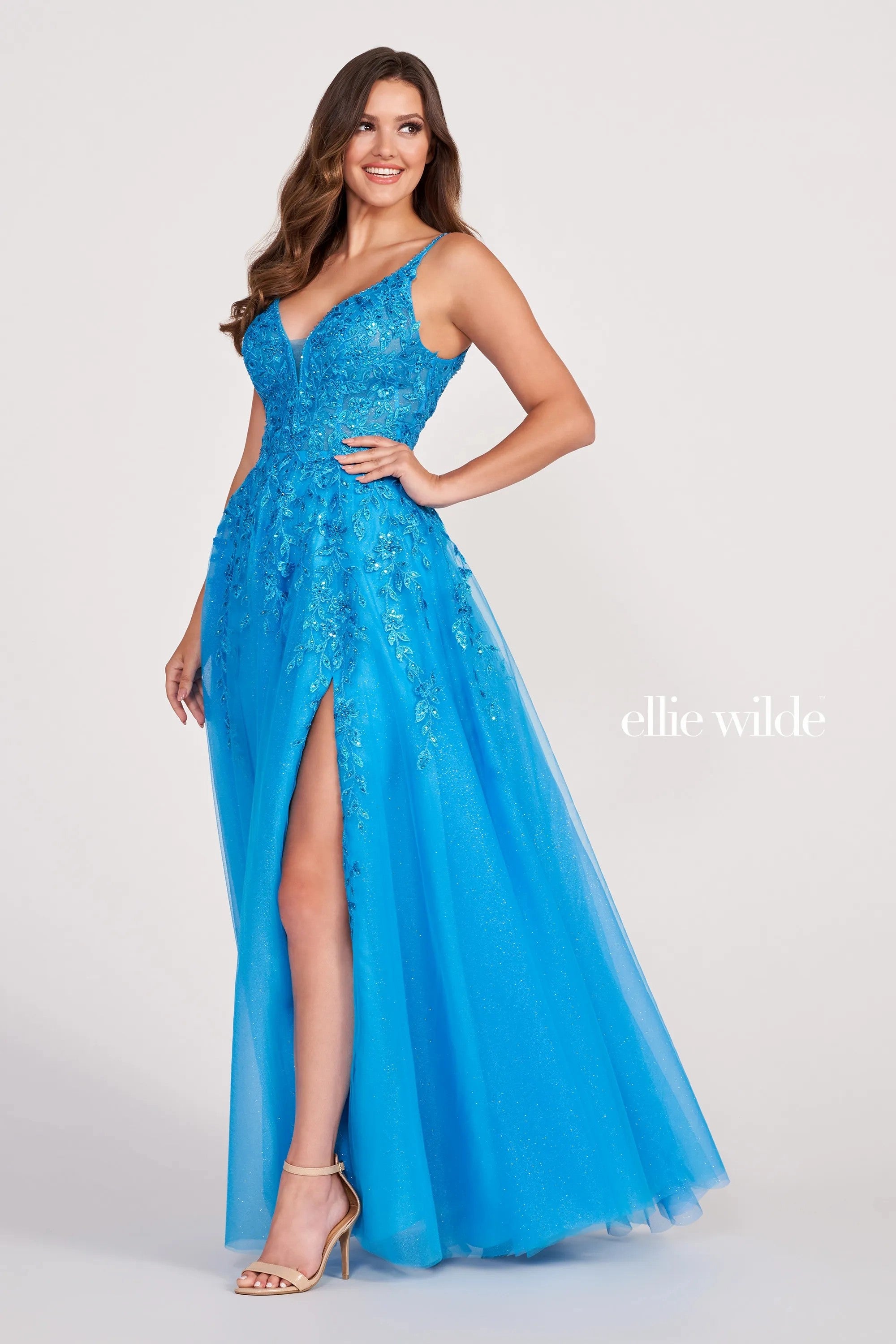 Ellie Wilde EW34089 Long Glitter Applique Prom Ball Gown for $609.0 ...