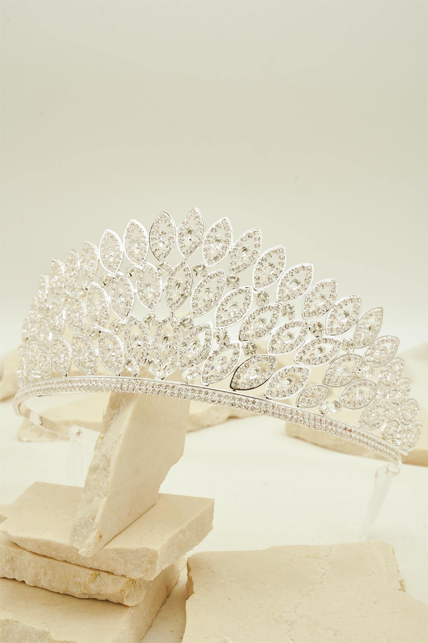 Feather Style Rhinestone Wedding Tiara Crown - The Dress Outlet