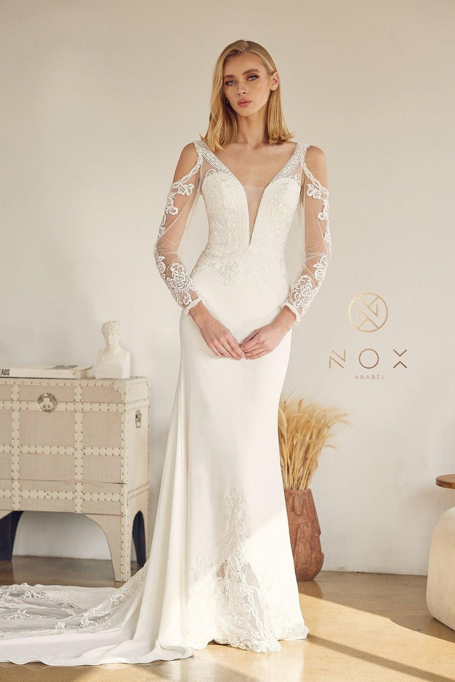 Fit and Flare Long Wedding Gown - The Dress Outlet