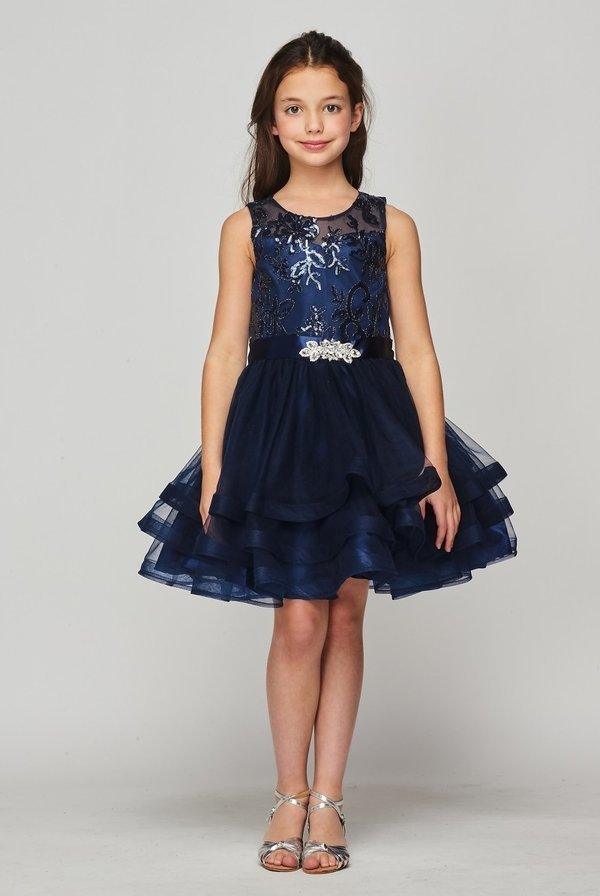 Flower Girl Sleeveless Sequins Lace Dress - The Dress Outlet